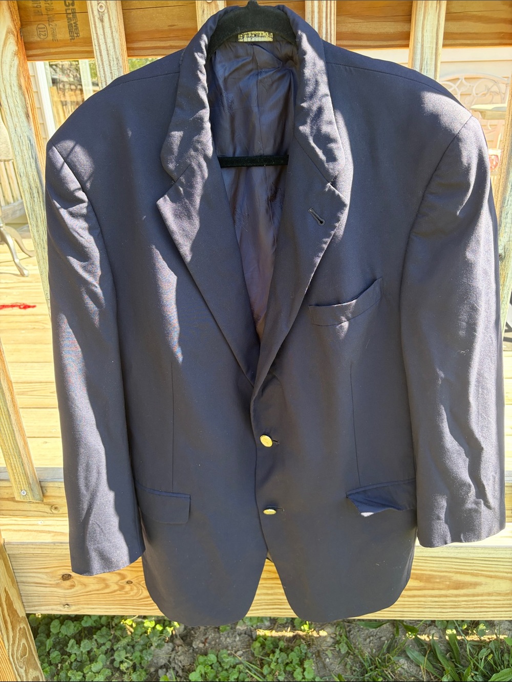 Burberry Navy Pea Coat with Gold-Tone Buttons 48R
